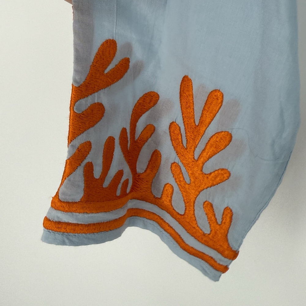 Gretchen Scott Women’sThe Reef Tunic Blue Orange Coral Embroidery Cotton Small - Picture 3 of 6